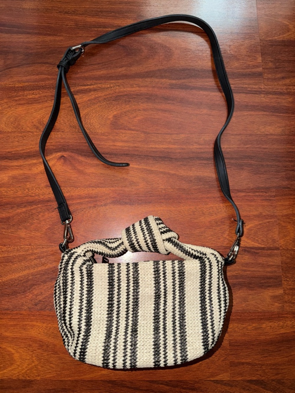 Urban Expressions Black and Cream Striped Woven Crossbody